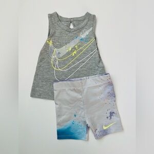 Nike Gray Tank Top and Shorts with Yellow and Blue Accents